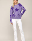 Pearl Embellished Floral Knit Fuzzy Sweater