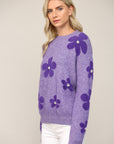 Pearl Embellished Floral Knit Fuzzy Sweater