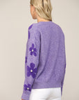 Pearl Embellished Floral Knit Fuzzy Sweater