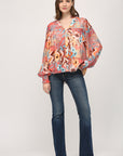 Printed Tencel Blend Lace Insert Blouse