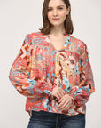 Printed Tencel Blend Lace Insert Blouse