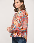 Printed Tencel Blend Lace Insert Blouse