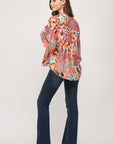 Printed Tencel Blend Lace Insert Blouse