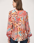 Printed Tencel Blend Lace Insert Blouse