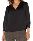 Blouse Long Slv Pleated Neck -BLK