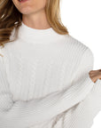 LC Long Sleeve Mock Neck Cable Sweater Porcelain