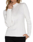 LC Long Sleeve Mock Neck Cable Sweater Porcelain