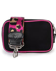 Neoprene Dual Zipper Crossbody - Black/ Hot Pink