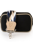 Neoprene Dual Zipper Crossbody - Black/ Tan