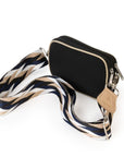 Neoprene Dual Zipper Crossbody - Black/ Tan