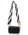 Neoprene Dual Zipper Crossbody - Black/ Tan