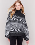 Hairy Yarn Print Poncho -Charcoal