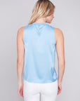 Sleeveless Satin Top w/Rib Neckband - Sky