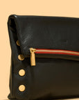 VIP Medium - Black with Brushed Gold Hardware and Red Zipper