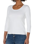 LC 3/4 Sleeve Scoop Neck Tee White